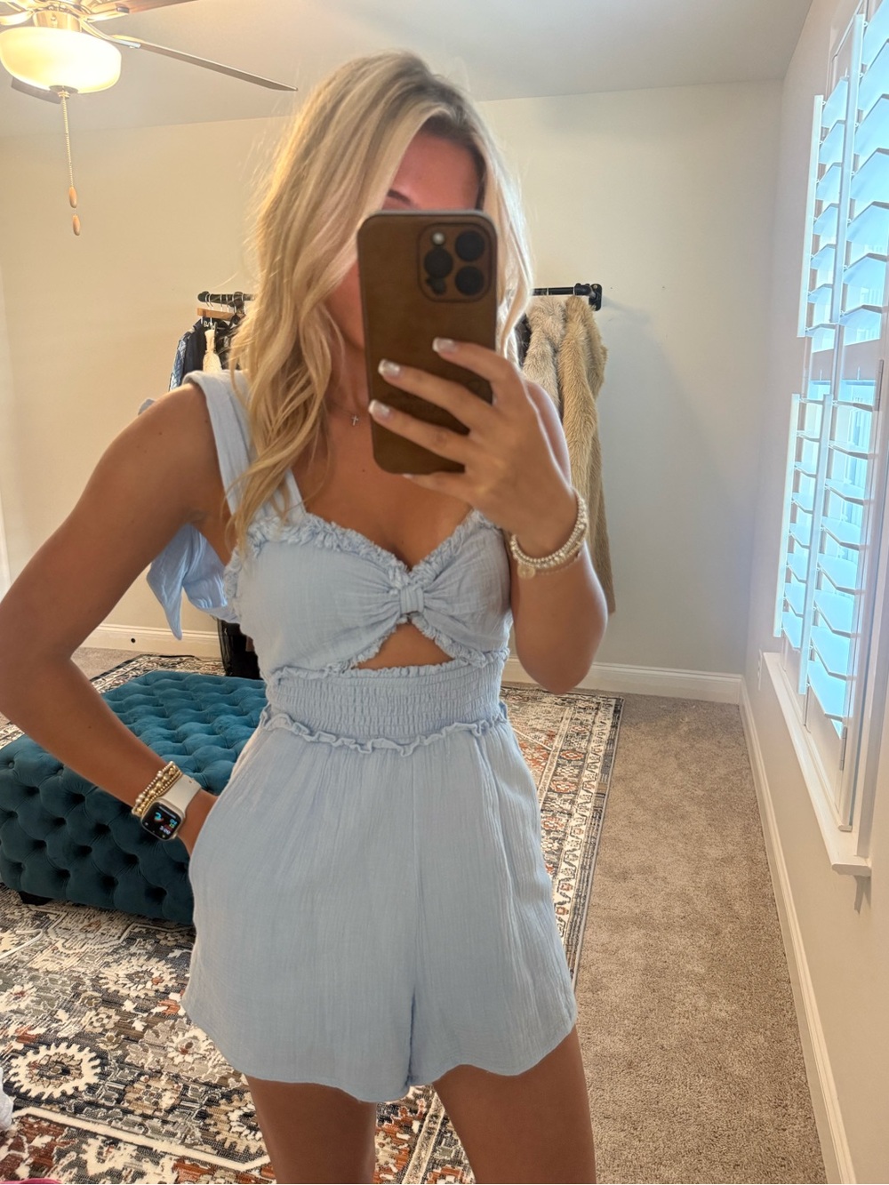 Light Blue Tie-Front Bow Romper
